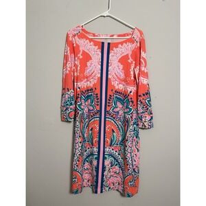 Lilly Pulitzer UPF 50+ Sophie Dress Tangerine Orange Floral Sz L Preppy Resort